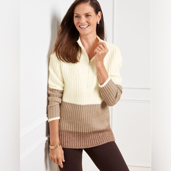 Talbots Colorblock Ribbed Zip Sweater – Size S - Picture 1 of 6